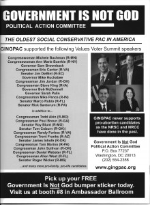 ValuesAd2012 GING-PAC ad in the Values Voters Summit program